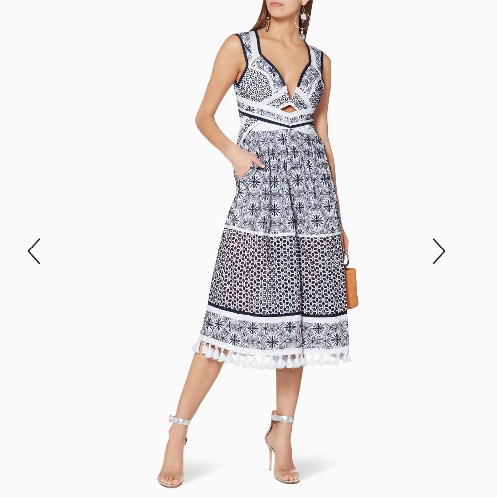 ACLER Broderie White & Navy Embroidered Cotton Jumpsuit, Size 2 🇦🇺